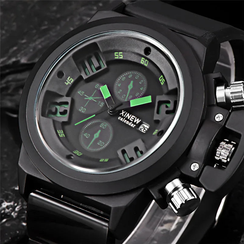 Men Genuine XINEW Brand Watches Students Boys Fashion Casual Rubber Band Simple Sports Date Quartz Watch Black Reloj Hombre 2024