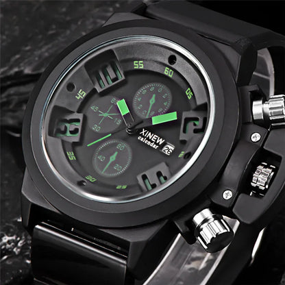 Men Genuine XINEW Brand Watches Students Boys Fashion Casual Rubber Band Simple Sports Date Quartz Watch Black Reloj Hombre 2024