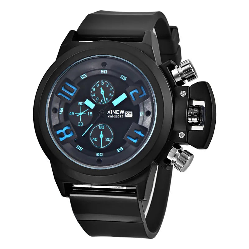 Men Genuine XINEW Brand Watches Students Boys Fashion Casual Rubber Band Simple Sports Date Quartz Watch Black Reloj Hombre 2024