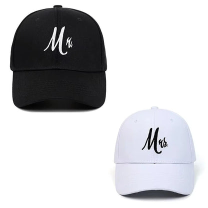 DAD & MOM Embroidered Washed-Cotton Cap Set — 2 Pieces