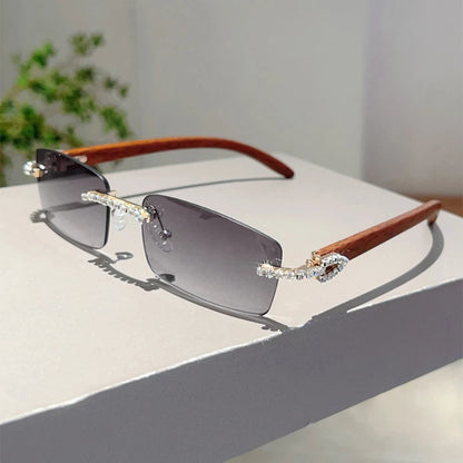 KAMMPT Stylish Rimless Metal Pink Shades Women's New Fashion Korean Style Sweet Sunglasses Chic Crystal Shiny Travel Sun Glasses
