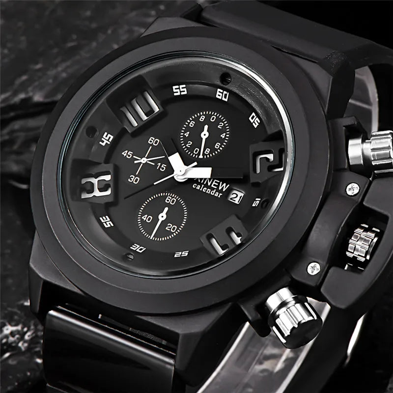 Men Genuine XINEW Brand Watches Students Boys Fashion Casual Rubber Band Simple Sports Date Quartz Watch Black Reloj Hombre 2024