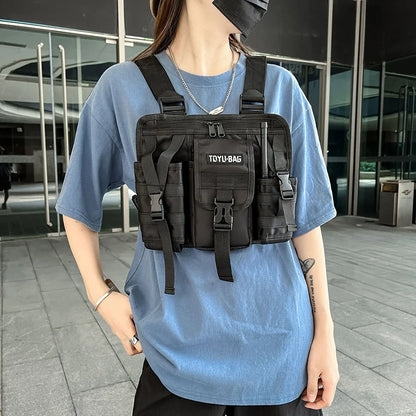 Molle Chest Bag Oxford Cloth Molle Shoulder Vest Bags Adjustable Multiple Pockets Lightweight for Hiking Travel Cycling