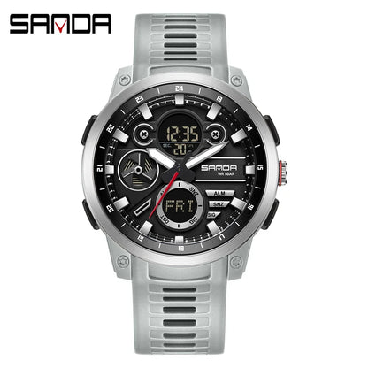 SANDA 3379 Fashion Men's Electronic Watch Dual Screen Sports Type Multi functional Waterproof LED Leisure Men's Electronic Watch