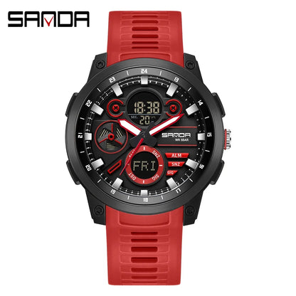 SANDA 3379 Fashion Men's Electronic Watch Dual Screen Sports Type Multi functional Waterproof LED Leisure Men's Electronic Watch