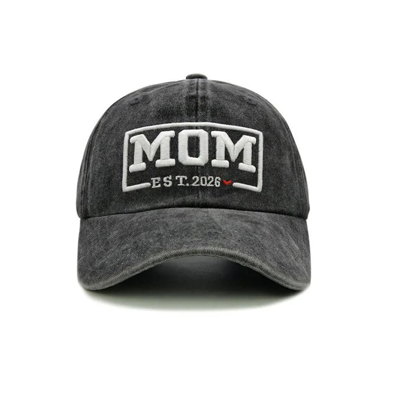 DAD & MOM Embroidered Washed-Cotton Cap Set — 2 Pieces