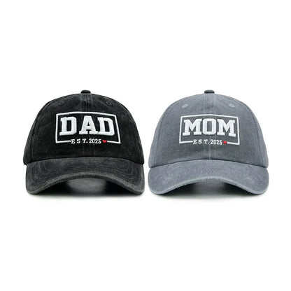 DAD & MOM Embroidered Washed-Cotton Cap Set — 2 Pieces