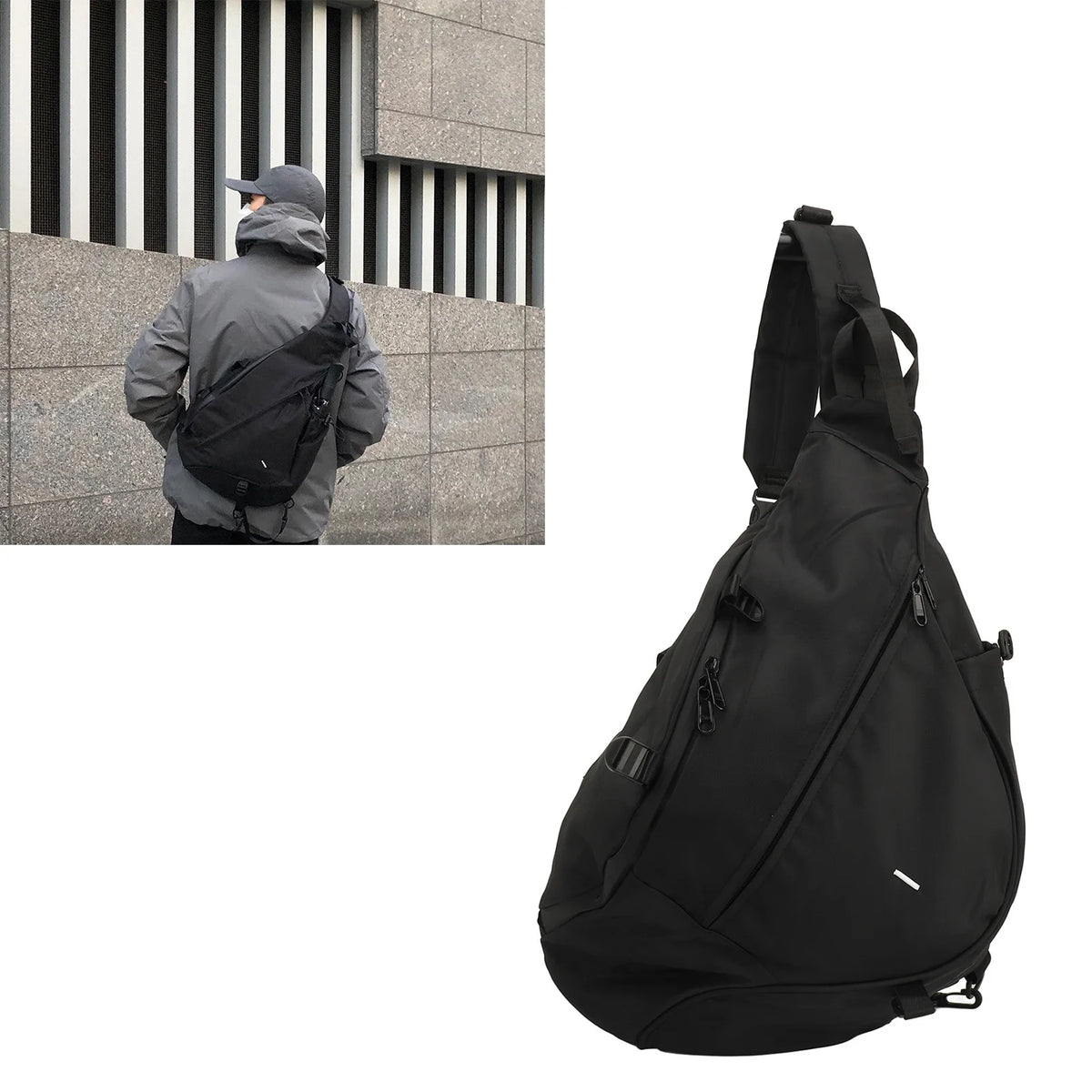 Large Black Sling Bag Waterproof Sling Backpack Oxford Fabric Outdoor Sports Chest Bag for Men Women Large Black Sling Backpack