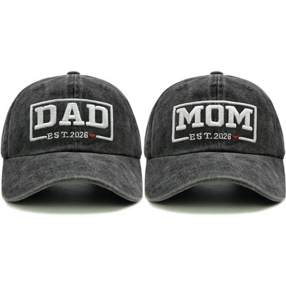 DAD & MOM Embroidered Washed-Cotton Cap Set — 2 Pieces