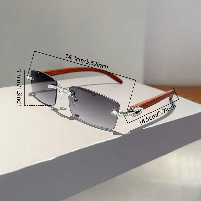 KAMMPT Stylish Rimless Metal Pink Shades Women's New Fashion Korean Style Sweet Sunglasses Chic Crystal Shiny Travel Sun Glasses