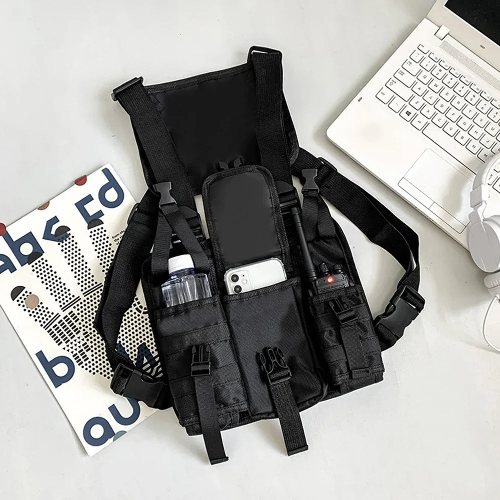 Molle Chest Bag Oxford Cloth Molle Shoulder Vest Bags Adjustable Multiple Pockets Lightweight for Hiking Travel Cycling