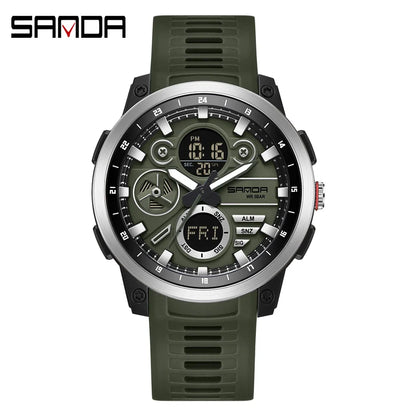 SANDA 3379 Fashion Men's Electronic Watch Dual Screen Sports Type Multi functional Waterproof LED Leisure Men's Electronic Watch