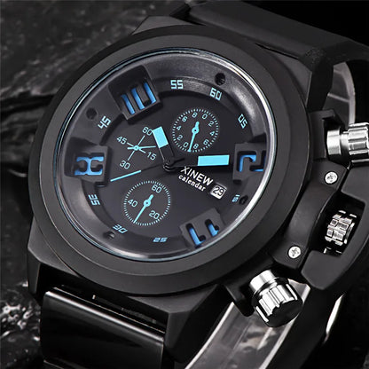Men Genuine XINEW Brand Watches Students Boys Fashion Casual Rubber Band Simple Sports Date Quartz Watch Black Reloj Hombre 2024