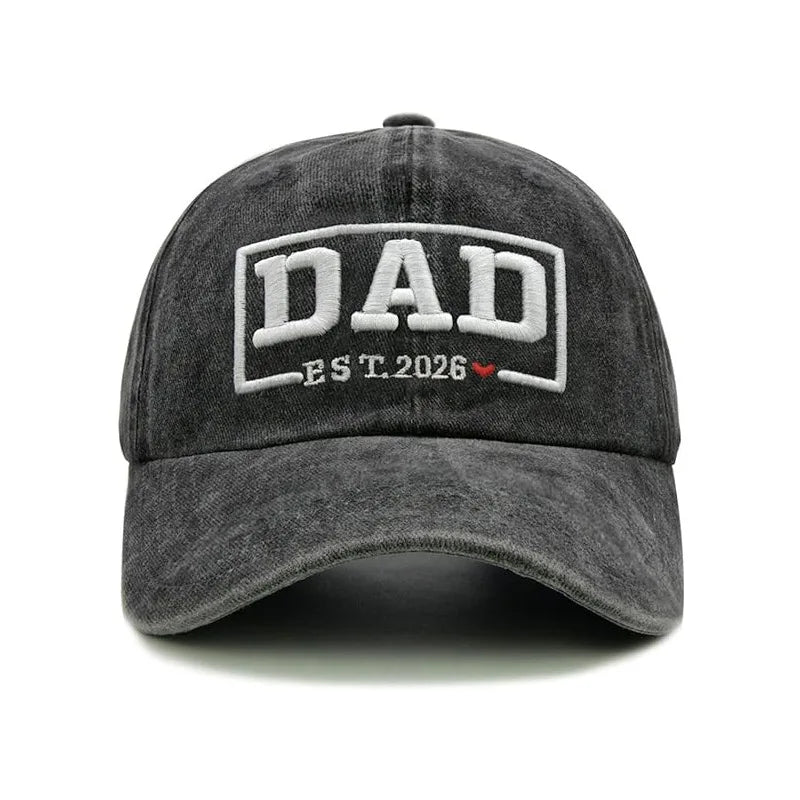 DAD & MOM Embroidered Washed-Cotton Cap Set — 2 Pieces