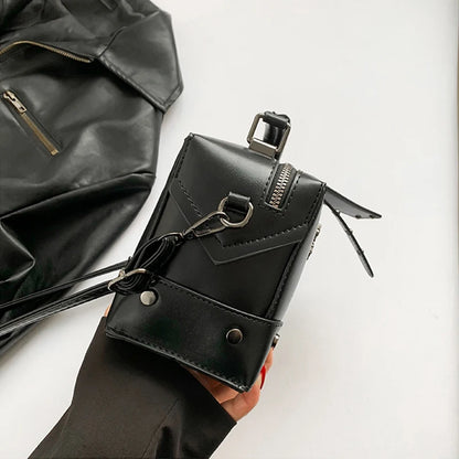 Women Gothic Punk Square Small Crossbody Handbag with Top Handle Skull Crosses Chain PU Leather Shoulder Bag Purse