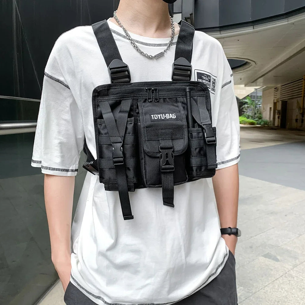 Molle Chest Bag Oxford Cloth Molle Shoulder Vest Bags Adjustable Multiple Pockets Lightweight for Hiking Travel Cycling