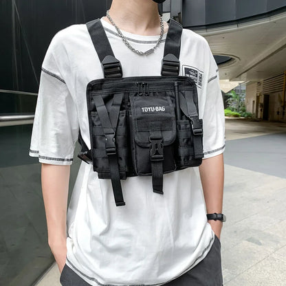 Molle Chest Bag Oxford Cloth Molle Shoulder Vest Bags Adjustable Multiple Pockets Lightweight for Hiking Travel Cycling