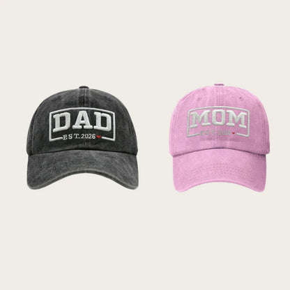 DAD & MOM Embroidered Washed-Cotton Cap Set — 2 Pieces