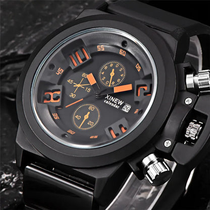 Men Genuine XINEW Brand Watches Students Boys Fashion Casual Rubber Band Simple Sports Date Quartz Watch Black Reloj Hombre 2024