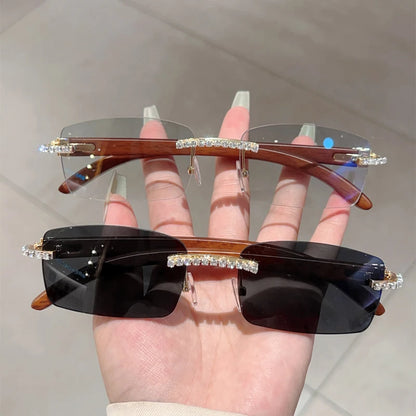 KAMMPT Stylish Rimless Metal Pink Shades Women's New Fashion Korean Style Sweet Sunglasses Chic Crystal Shiny Travel Sun Glasses
