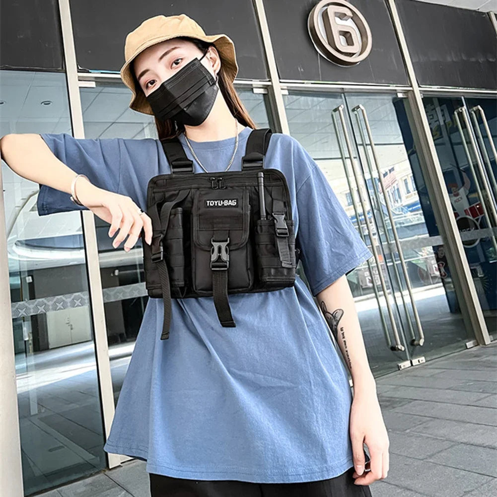 Molle Chest Bag Oxford Cloth Molle Shoulder Vest Bags Adjustable Multiple Pockets Lightweight for Hiking Travel Cycling