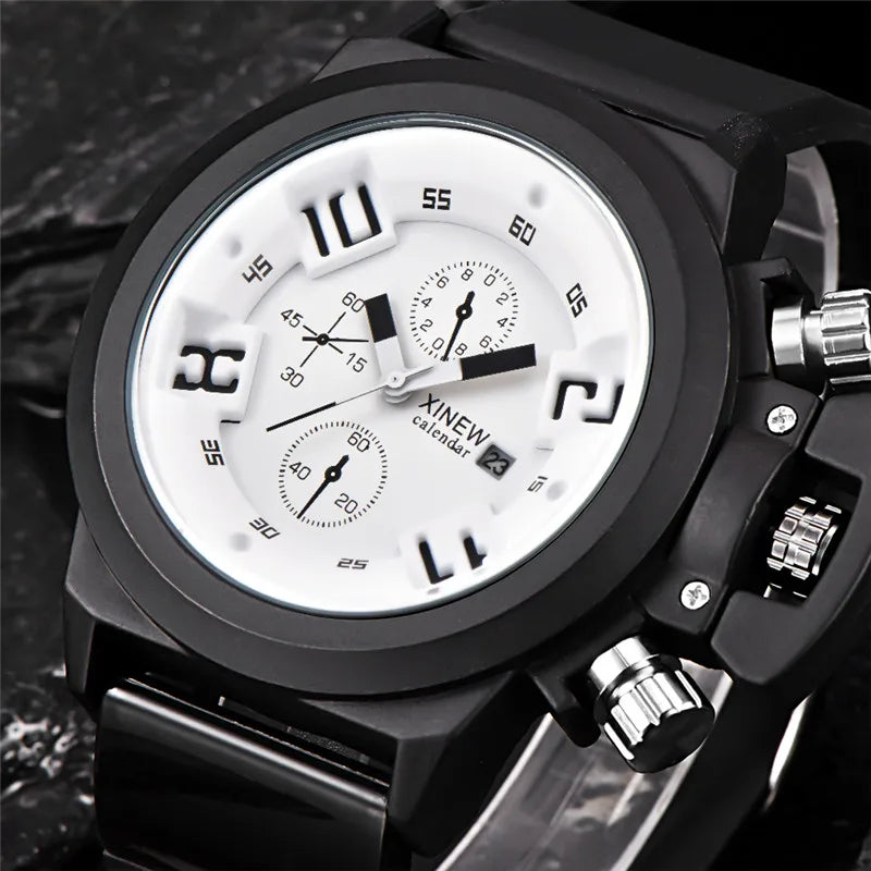 Men Genuine XINEW Brand Watches Students Boys Fashion Casual Rubber Band Simple Sports Date Quartz Watch Black Reloj Hombre 2024