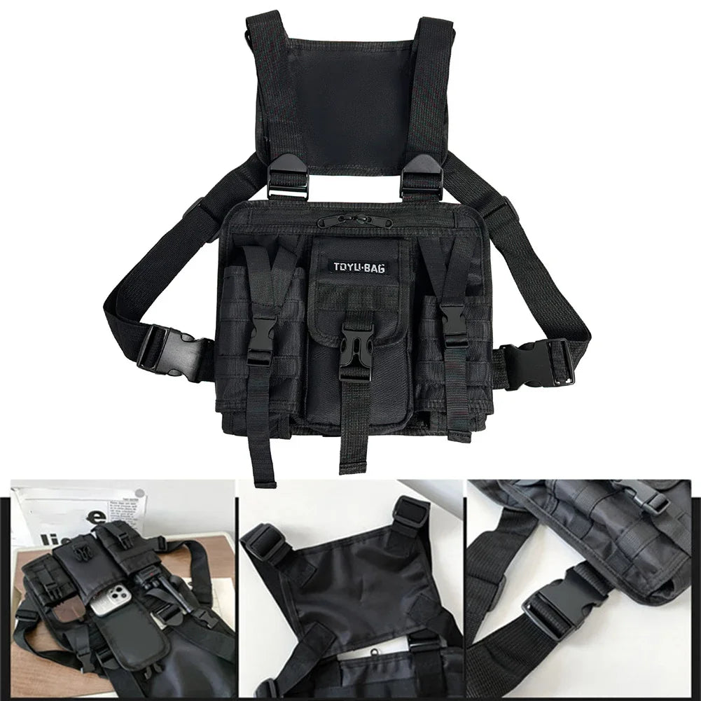 Molle Chest Bag Oxford Cloth Molle Shoulder Vest Bags Adjustable Multiple Pockets Lightweight for Hiking Travel Cycling