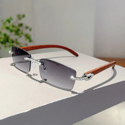 KAMMPT Stylish Rimless Metal Pink Shades Women's New Fashion Korean Style Sweet Sunglasses Chic Crystal Shiny Travel Sun Glasses