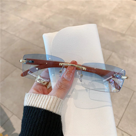 Woodgrain Edge Rimless Sunglasses