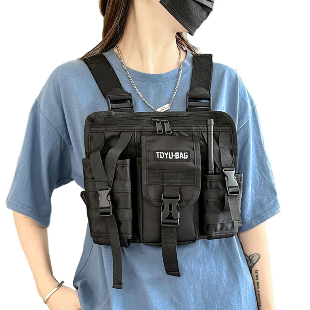Molle Chest Bag Oxford Cloth Molle Shoulder Vest Bags Adjustable Multiple Pockets Lightweight for Hiking Travel Cycling