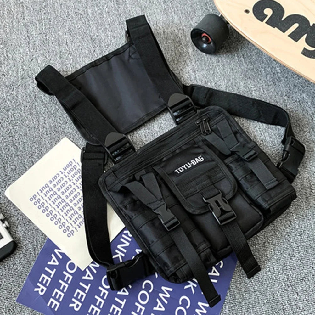 Molle Chest Bag Oxford Cloth Molle Shoulder Vest Bags Adjustable Multiple Pockets Lightweight for Hiking Travel Cycling
