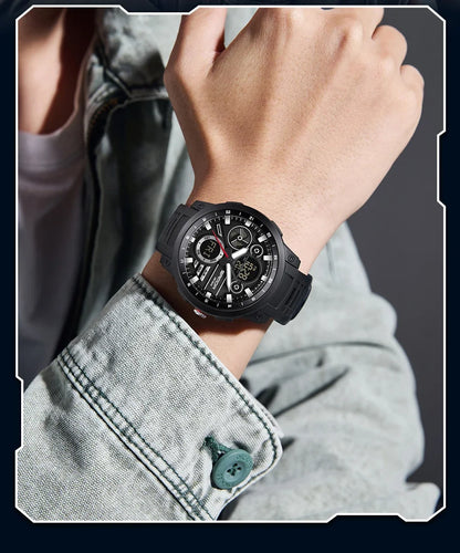 SANDA 3379 Fashion Men's Electronic Watch Dual Screen Sports Type Multi functional Waterproof LED Leisure Men's Electronic Watch