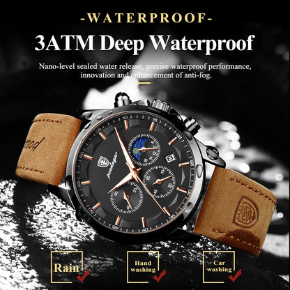 POEDAGAR Fashion Business Men Quartz Watch Waterproof Chronograph Luminous Date Man Wristwatch Leather Men's Watches Clock Reloj