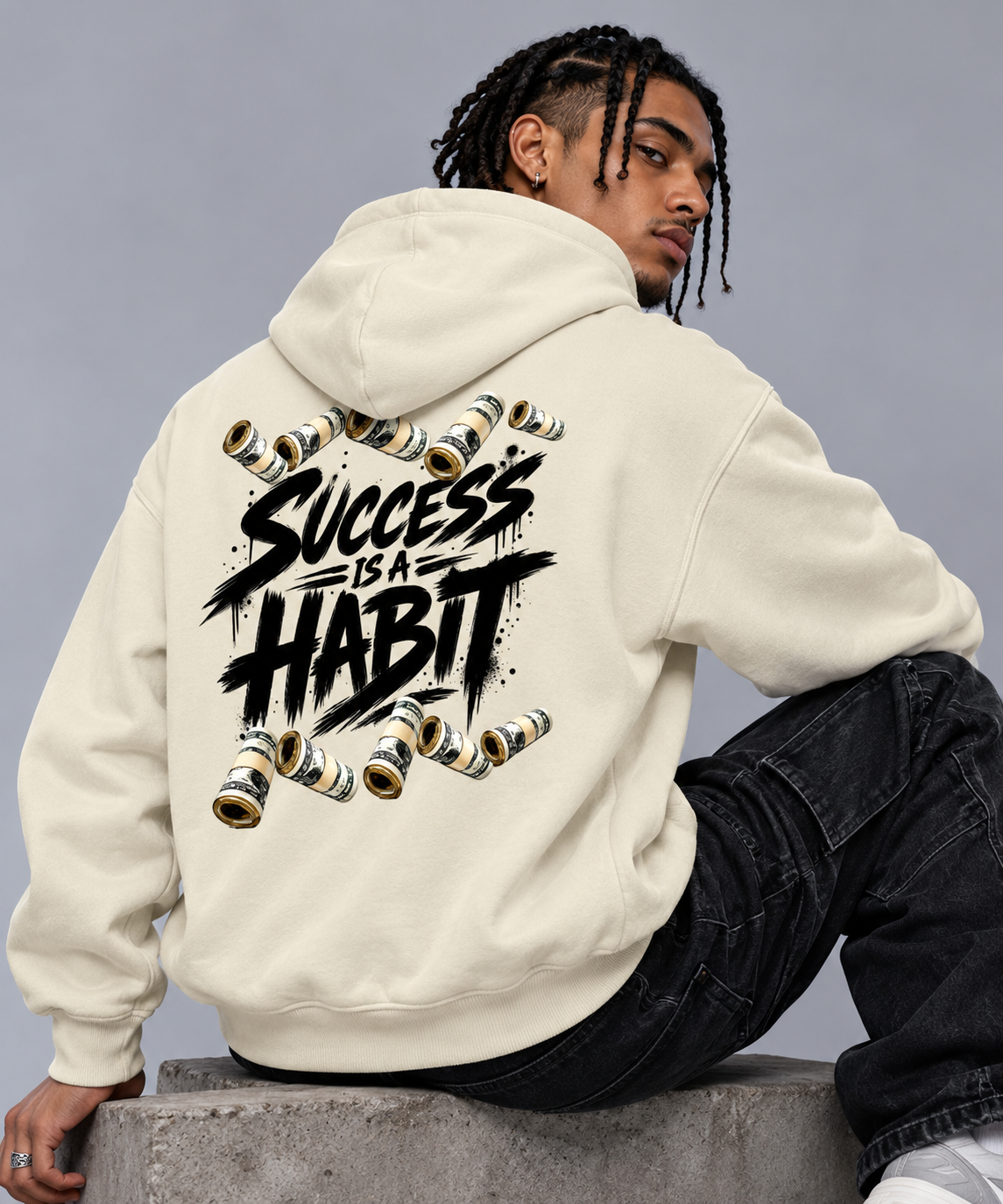 Success Is a Habit Two Sided Graphic Drop Shoulder Hoodie