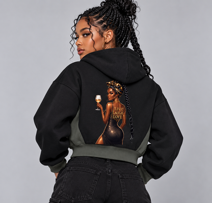 Live Laugh Love Wine Glass Graphic Drop Shoulder Hoodie