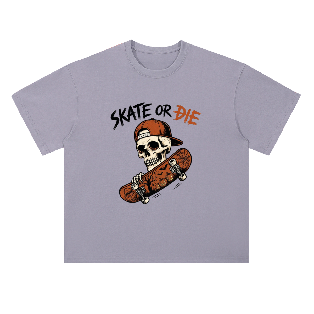 Skate or Die Skeleton Skateboarding Graphic Drop Shoulder Tee