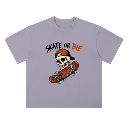 Skate or Die Skeleton Skateboarding Graphic Drop Shoulder Tee