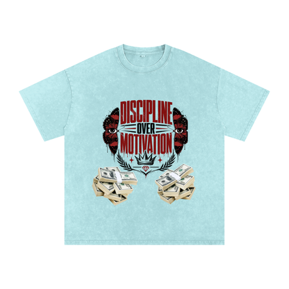 Discipline Over Motivation Snow-Washed Cotton Tee