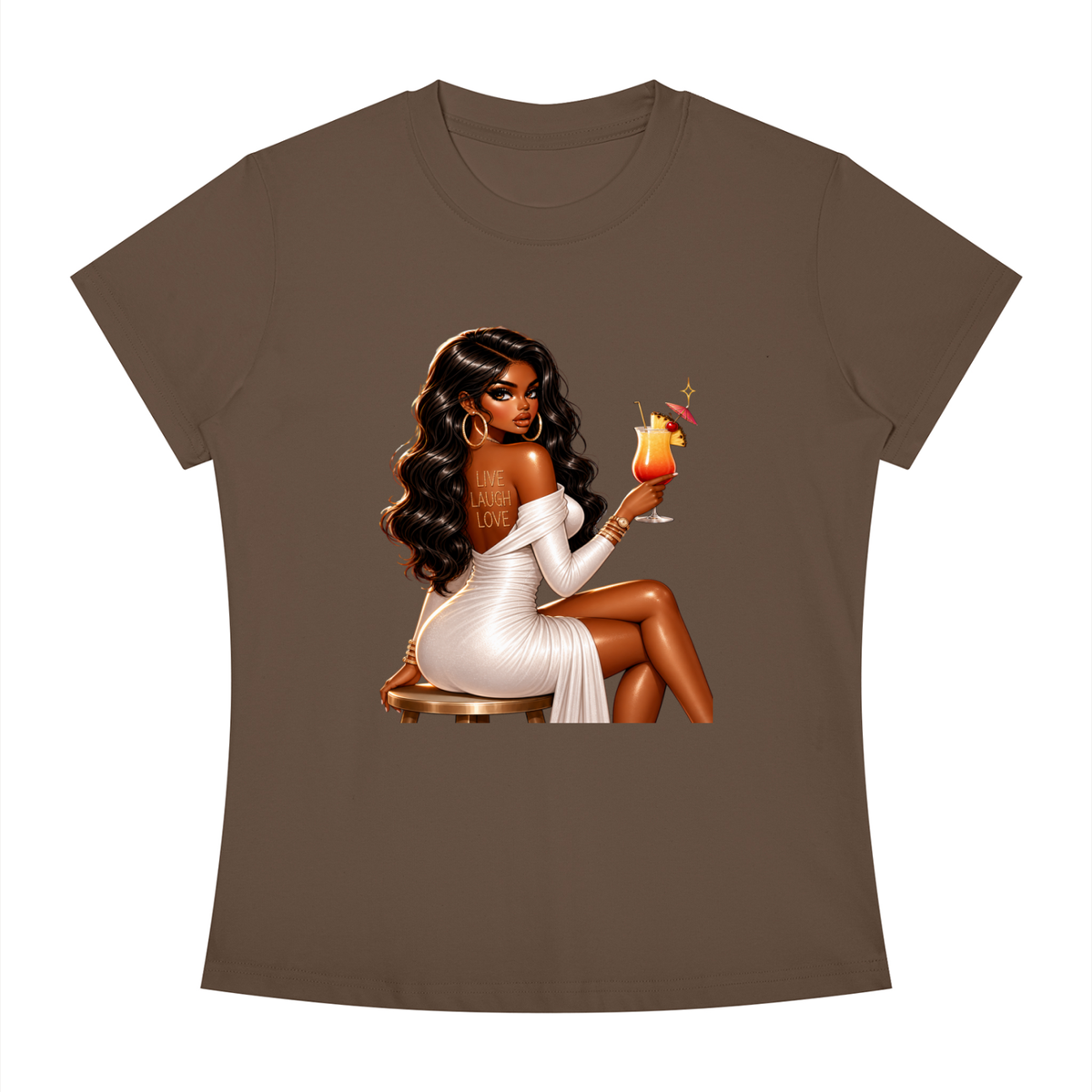 Glamorous Woman with Cocktail Women’s Slim-Fit Tee