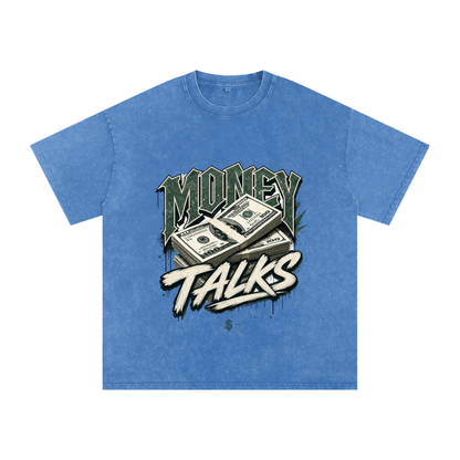 Money Talks Snow-Washed Cotton Graphic Tee