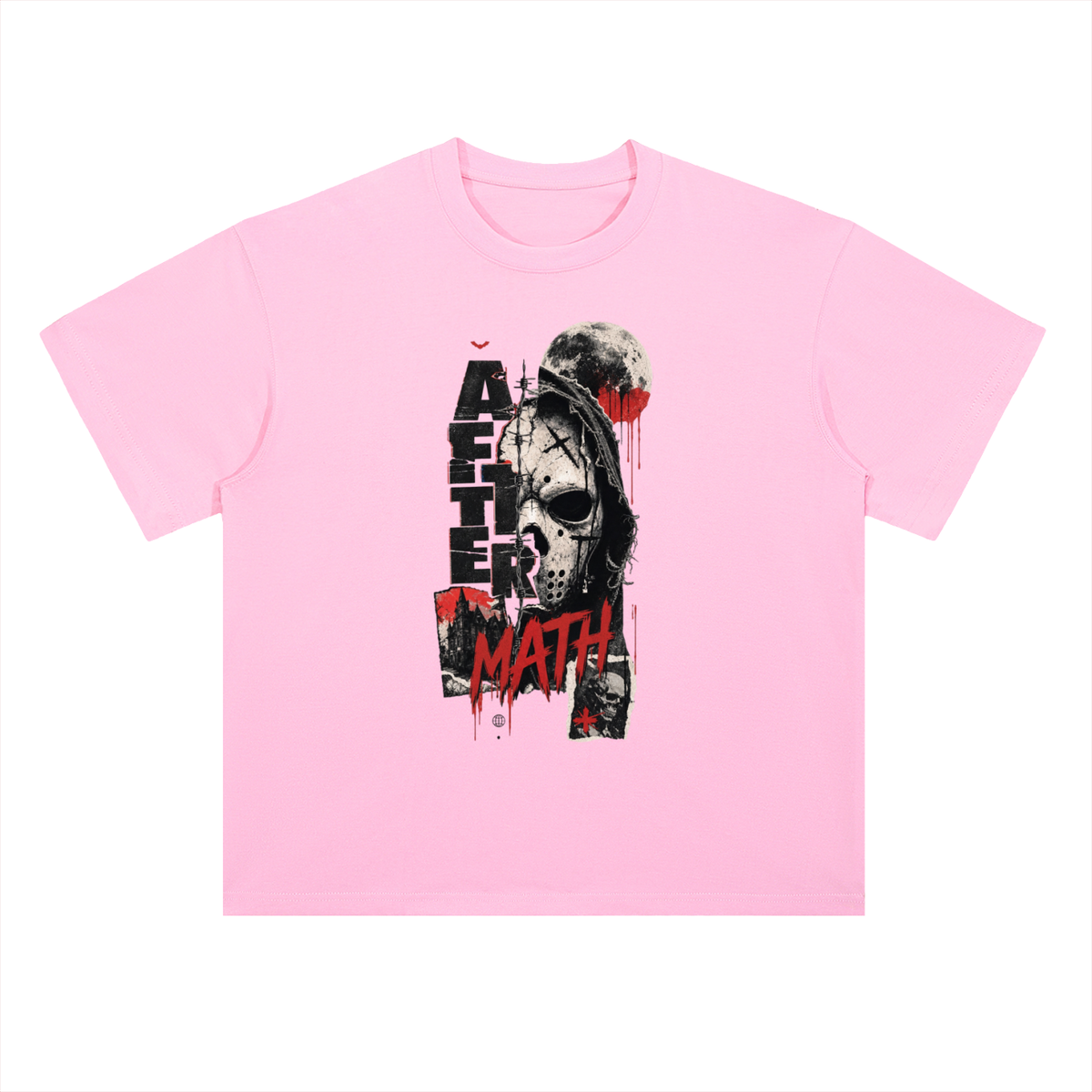 Aftermath Skull and Moon Grunge Graphic Drop Shoulder Tee