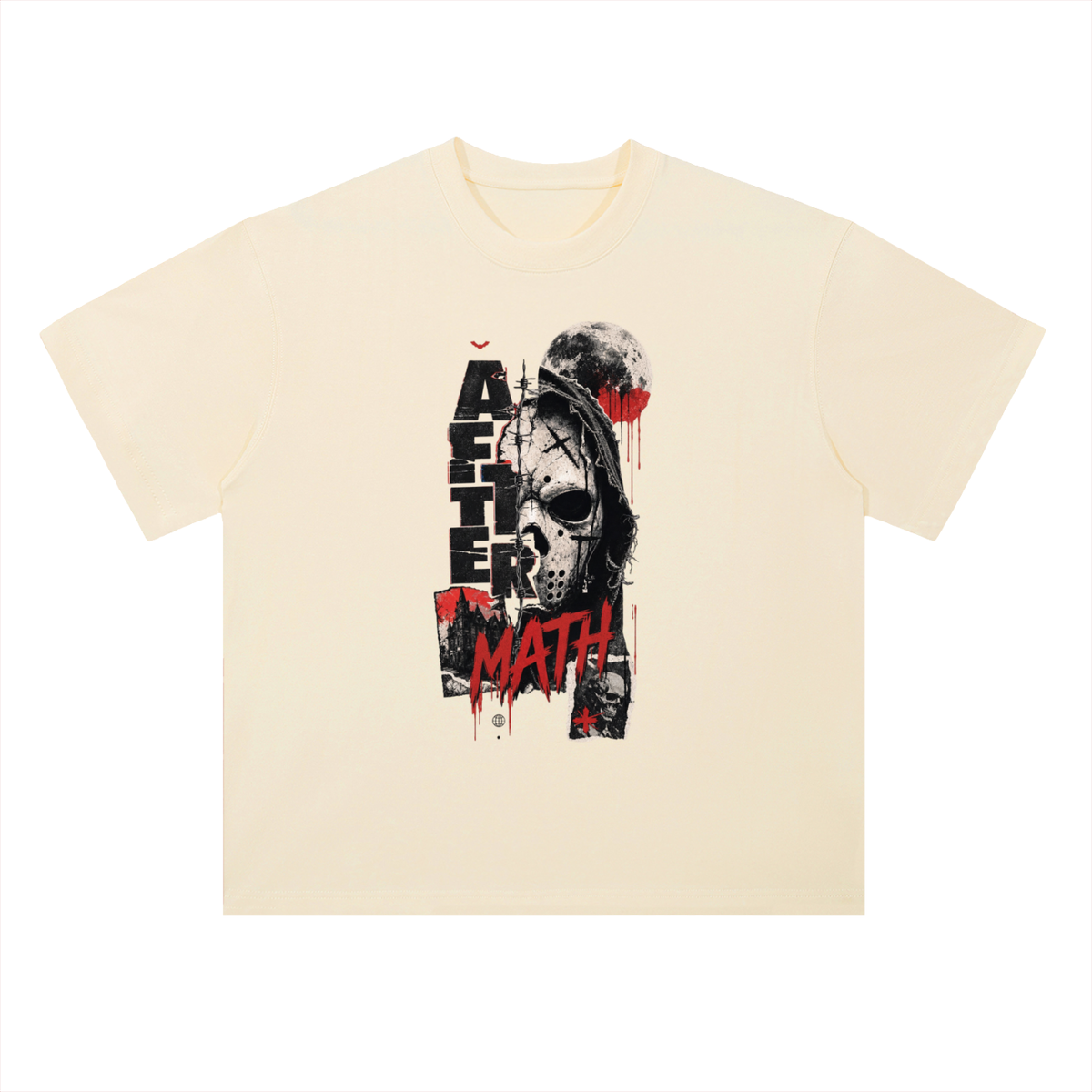 Aftermath Skull and Moon Grunge Graphic Drop Shoulder Tee