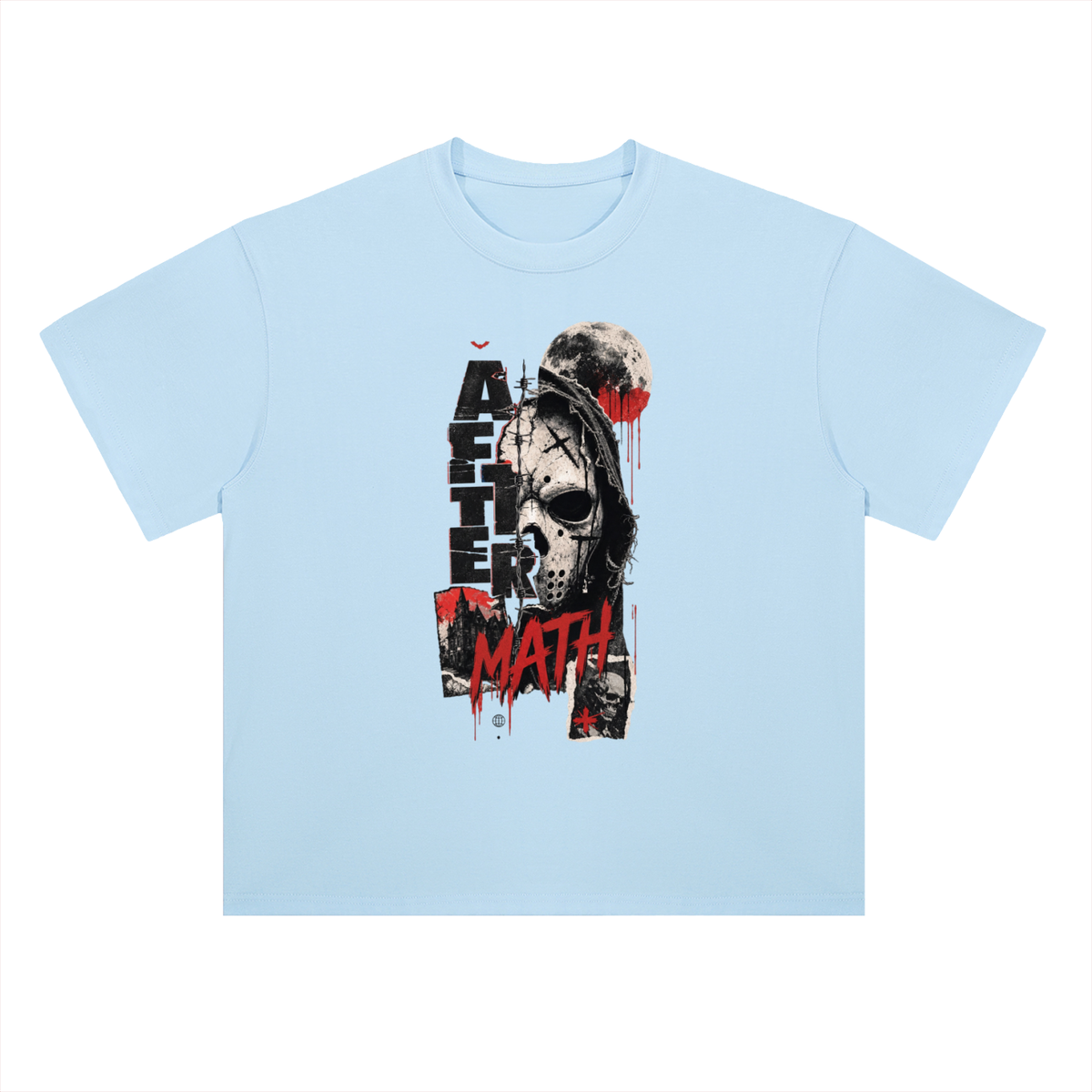 Aftermath Skull and Moon Grunge Graphic Drop Shoulder Tee