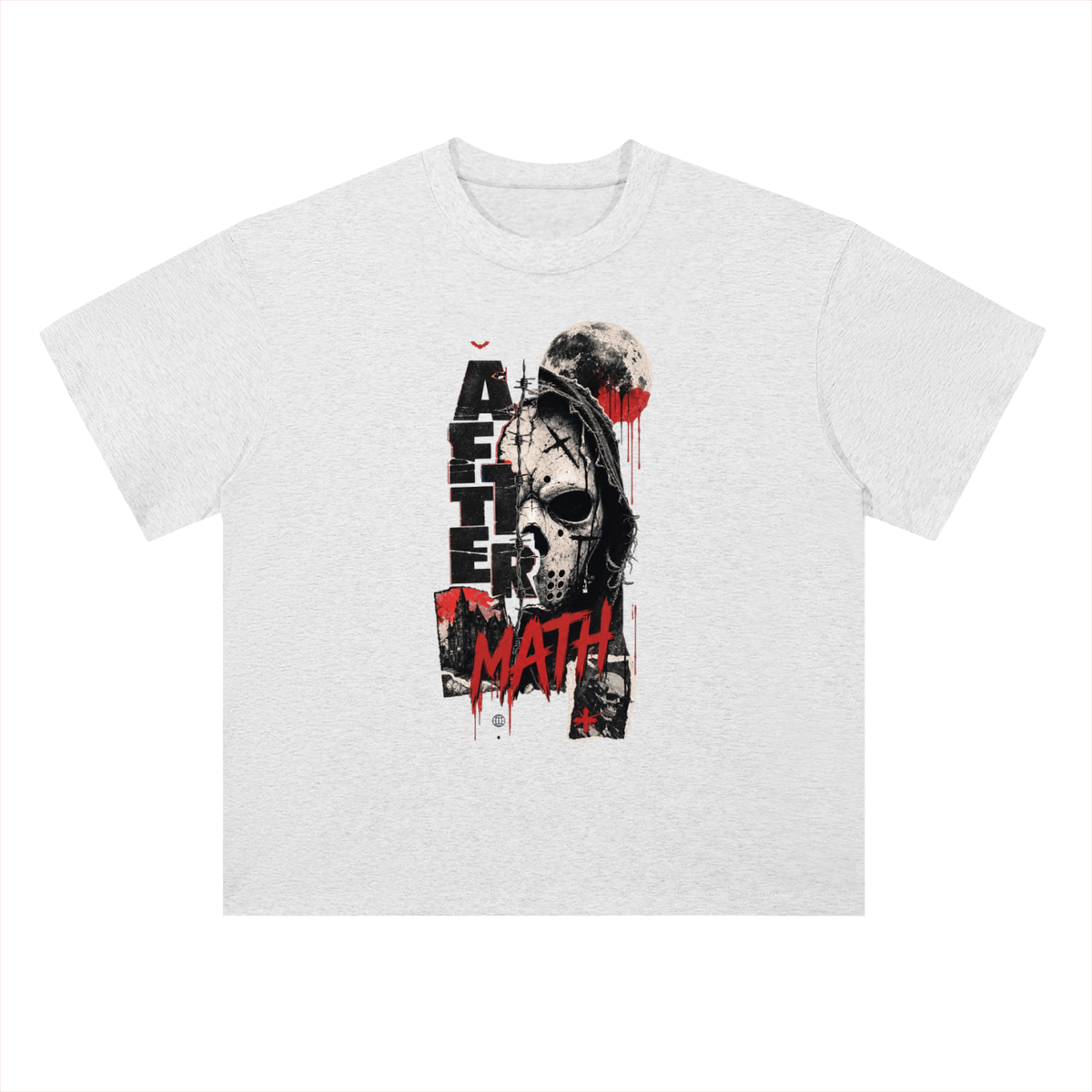 Aftermath Skull and Moon Grunge Graphic Drop Shoulder Tee