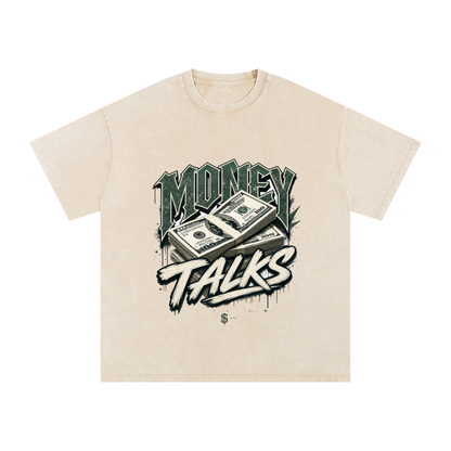 Money Talks Snow-Washed Cotton Graphic Tee