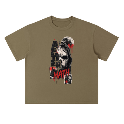Aftermath Skull and Moon Grunge Graphic Drop Shoulder Tee