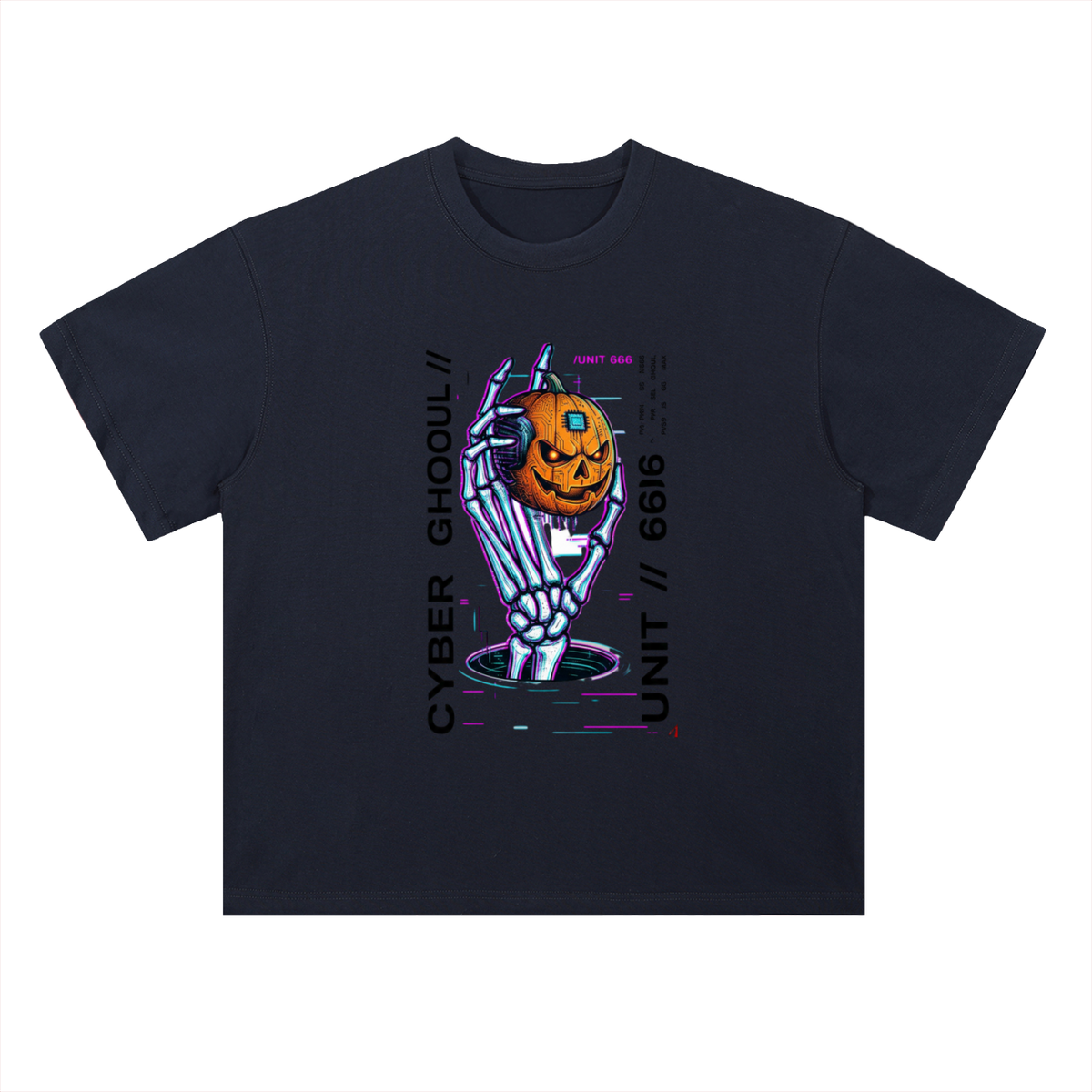 Cyber Punk Unit 666 Pumpkin Graphic Drop Shoulder Tee