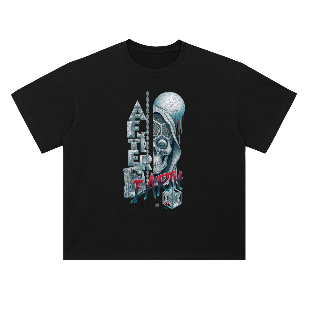 After Earth Futuristic Skull Graphic Drop Shoulder Tee