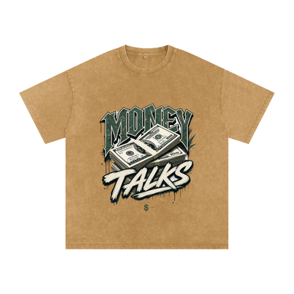 Money Talks Snow-Washed Cotton Graphic Tee