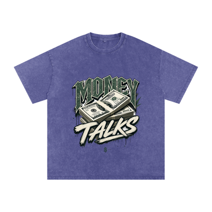 Money Talks Snow-Washed Cotton Graphic Tee